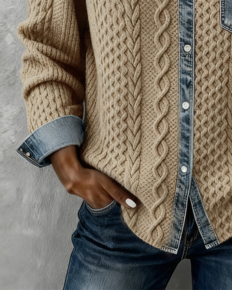 Tricot: tricot boutonné à col et empiècements pour femme
