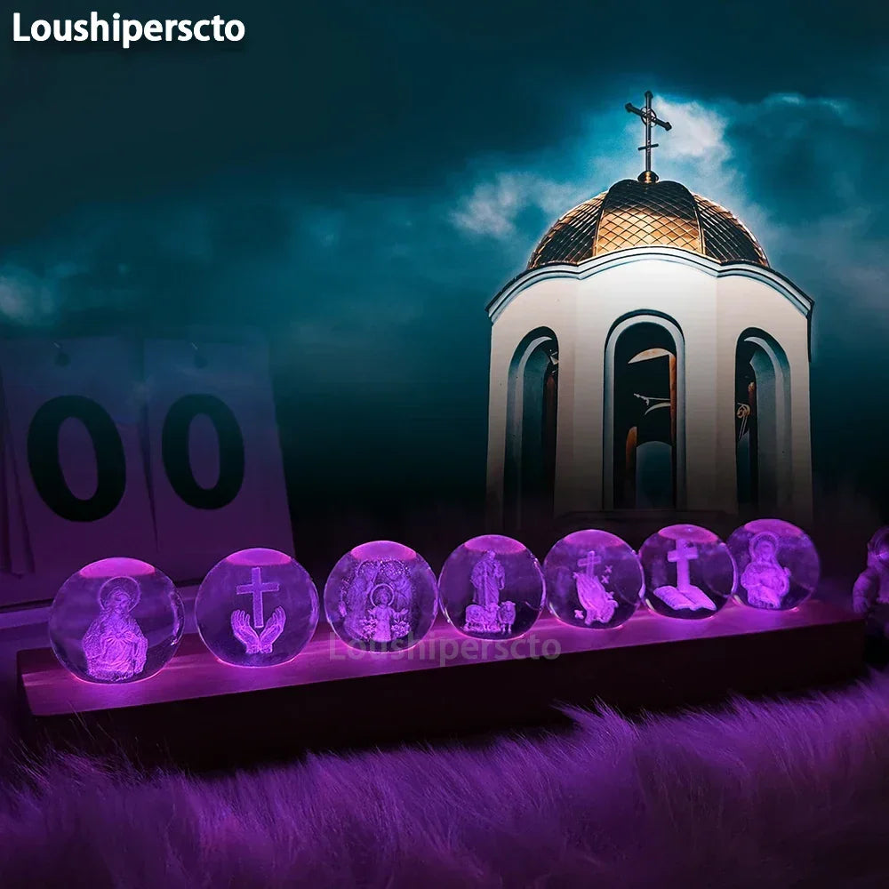 Veilleuse 3D avec cristal, décoration chrétienne pour la maison