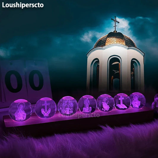 Veilleuse 3D avec cristal, décoration chrétienne pour la maison
