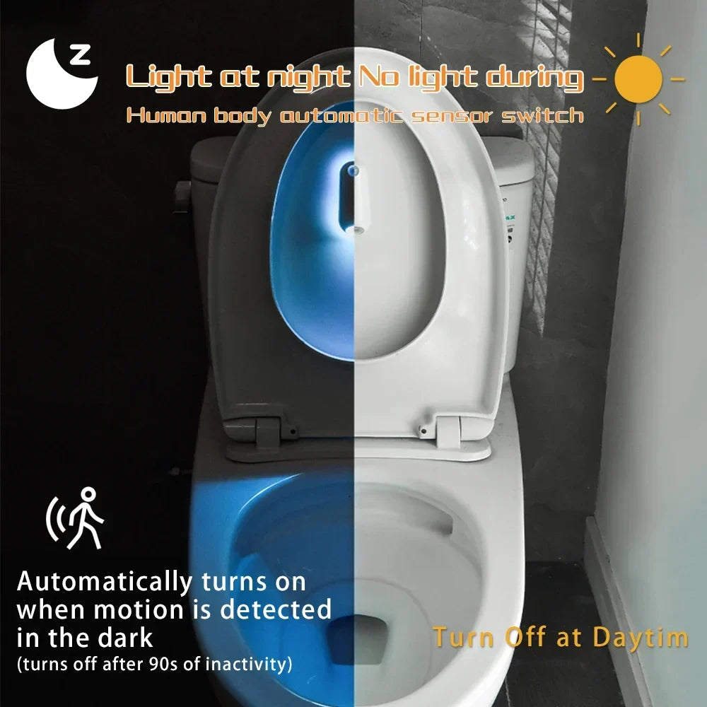 Veilleuse de toilettes à détecteur de mouvement, couleurs RGB, rechargeable, étanche IPX3