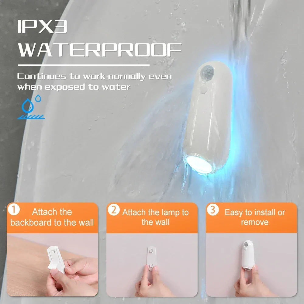 Veilleuse de toilettes à détecteur de mouvement, couleurs RGB, rechargeable, étanche IPX3
