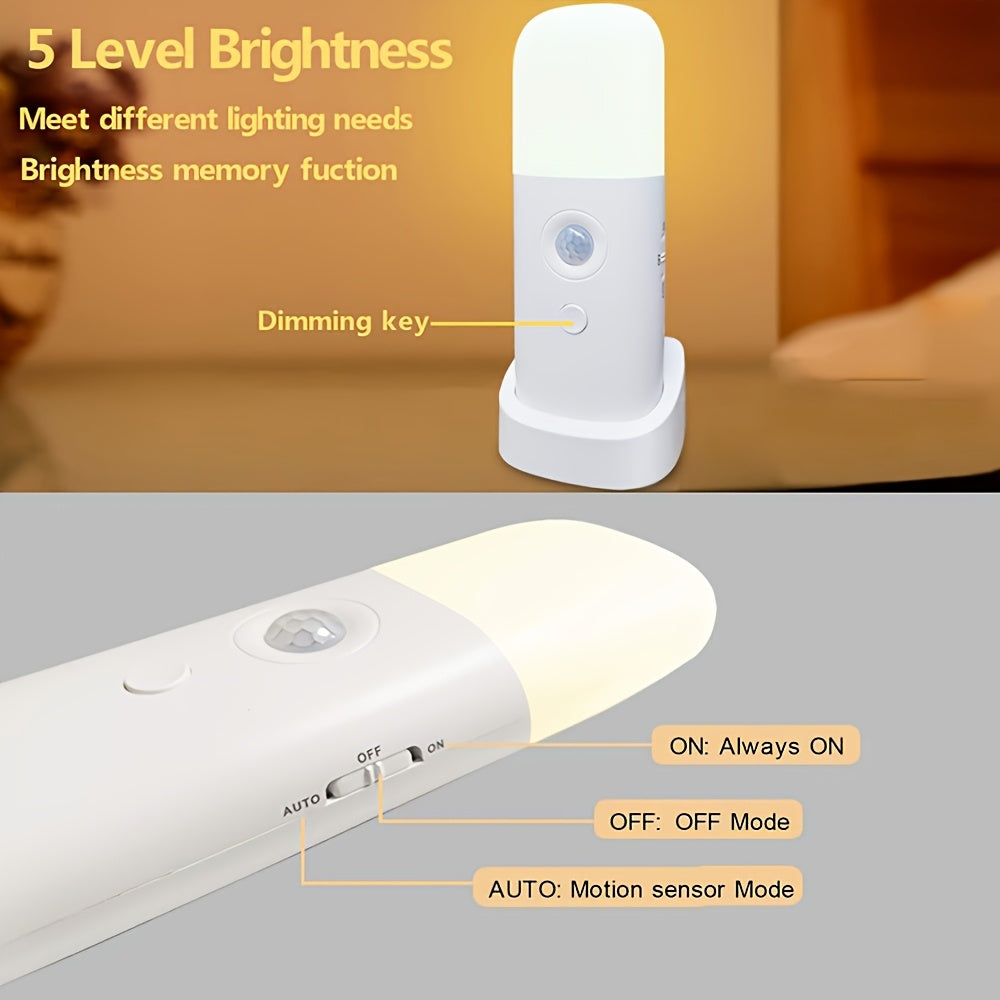 Veilleuse LED avec capteur de mouvement, rechargeable USB et luminosité ajustable pour chambres et couloirs
