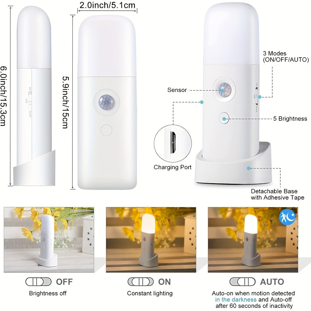 Veilleuse LED avec capteur de mouvement, rechargeable USB et luminosité ajustable pour chambres et couloirs