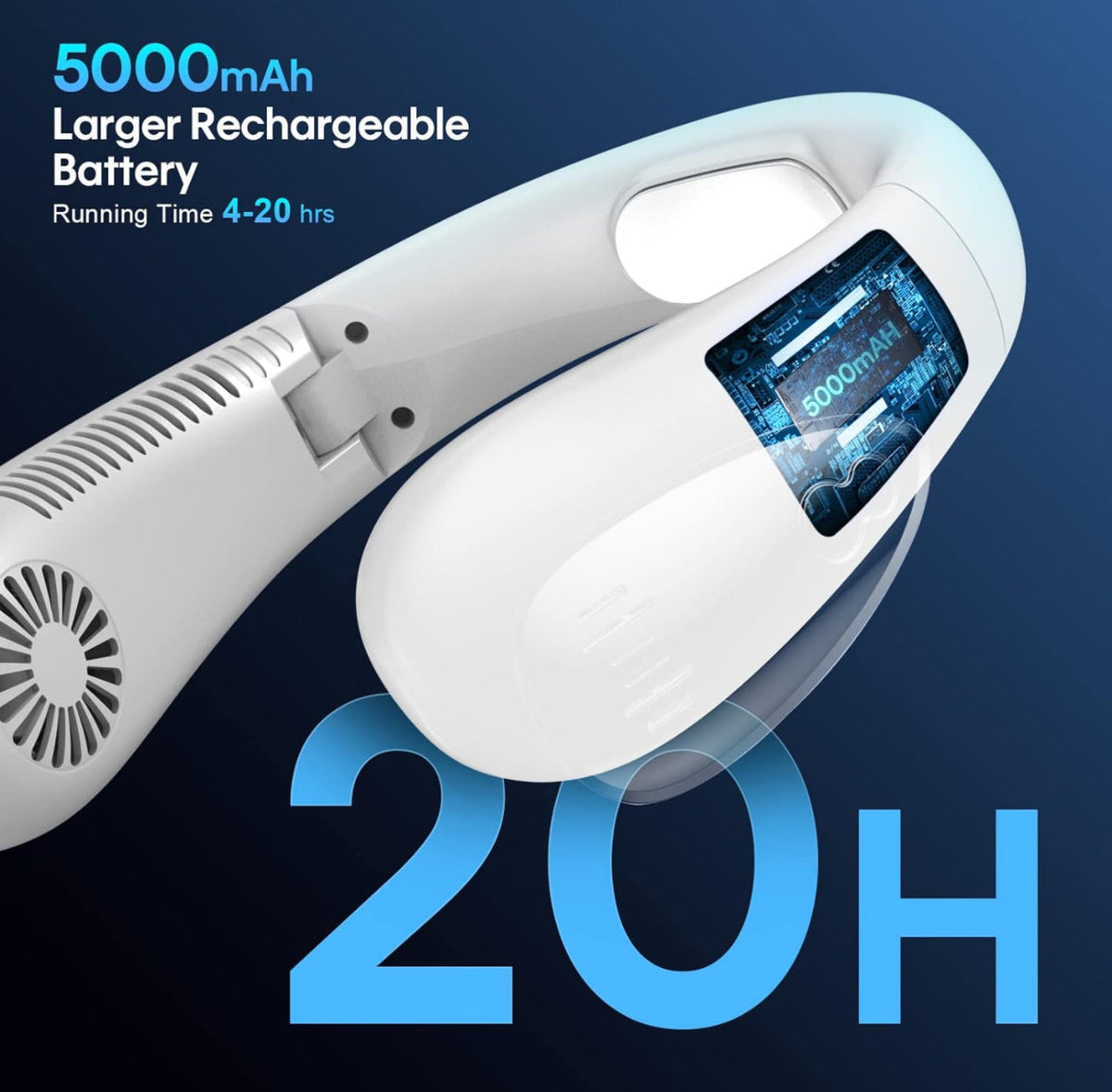 Ventilateur de cou portable sans pales, petit ventilateur individuel portable et pliable avec flux d'air frais à 360°, réglage à 3 vitesses, silencieux, rechargeable par USB avec batterie 4000 mAh, ne s'emmêle pas dans les cheveux