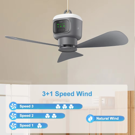 Ventilateur de plafond d'extérieur rechargeable 12000 mAh avec éclairage LED