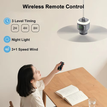 Ventilateur de plafond d'extérieur rechargeable 12000 mAh avec éclairage LED