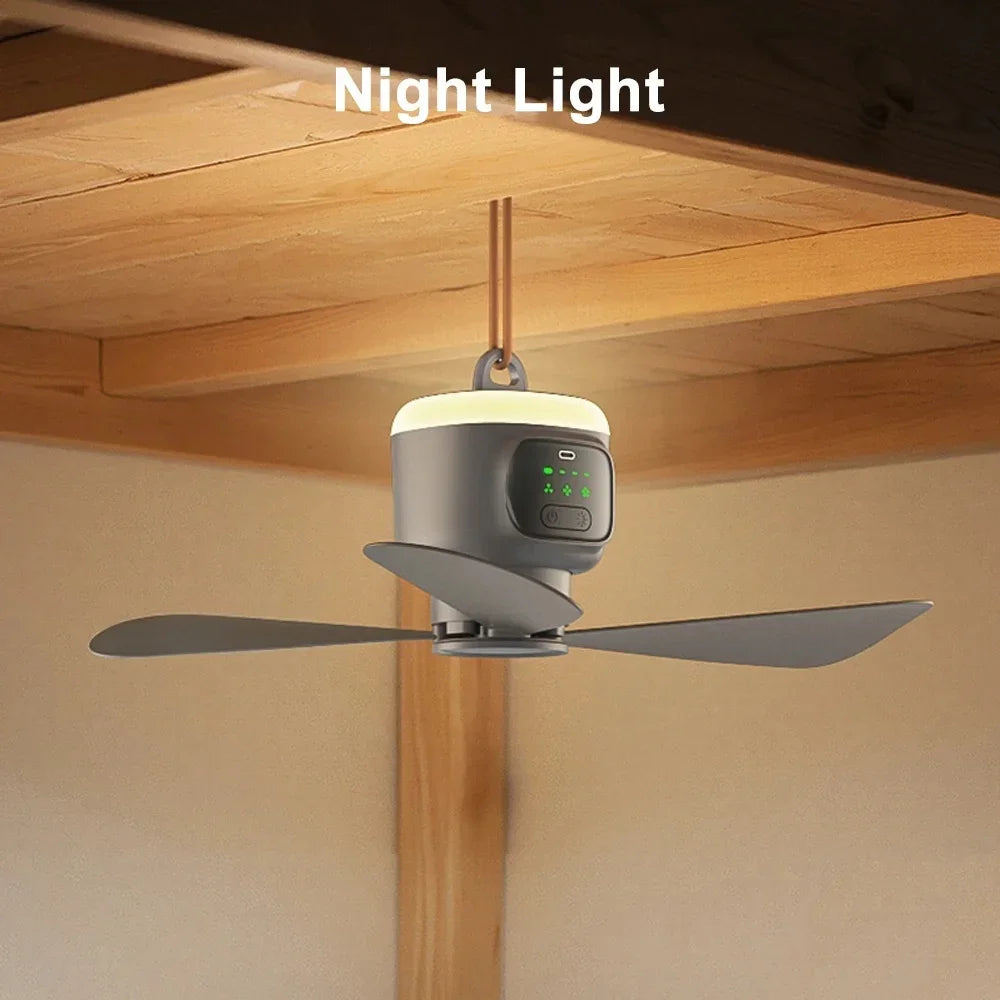 Ventilateur de plafond et de camping portable (12 000 mAh) – ventilateur de tente d'extérieur et circulateur d'air rafraîchissant