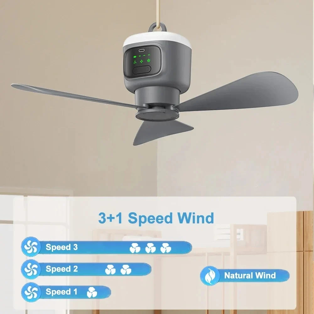 Ventilateur de plafond et de camping portable (12 000 mAh) – ventilateur de tente d'extérieur et circulateur d'air rafraîchissant