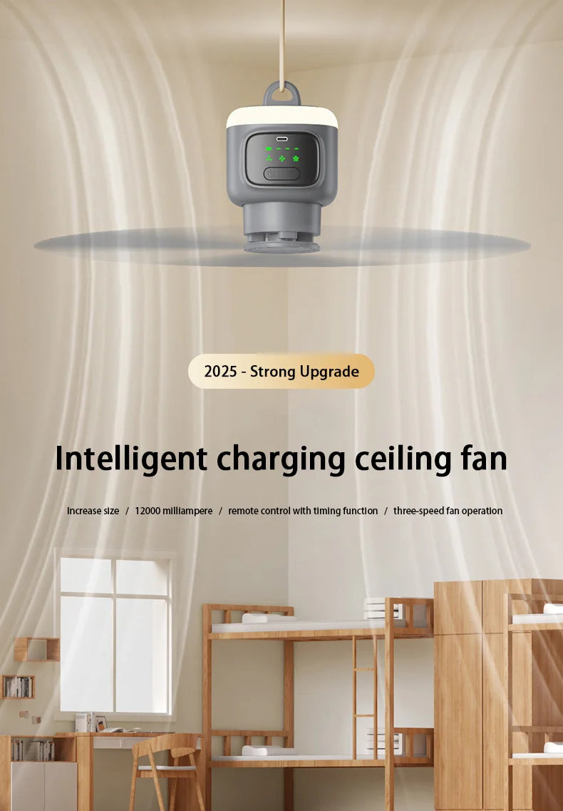Ventilateur de plafond et de camping portable (12 000 mAh) – ventilateur de tente d'extérieur et circulateur d'air rafraîchissant