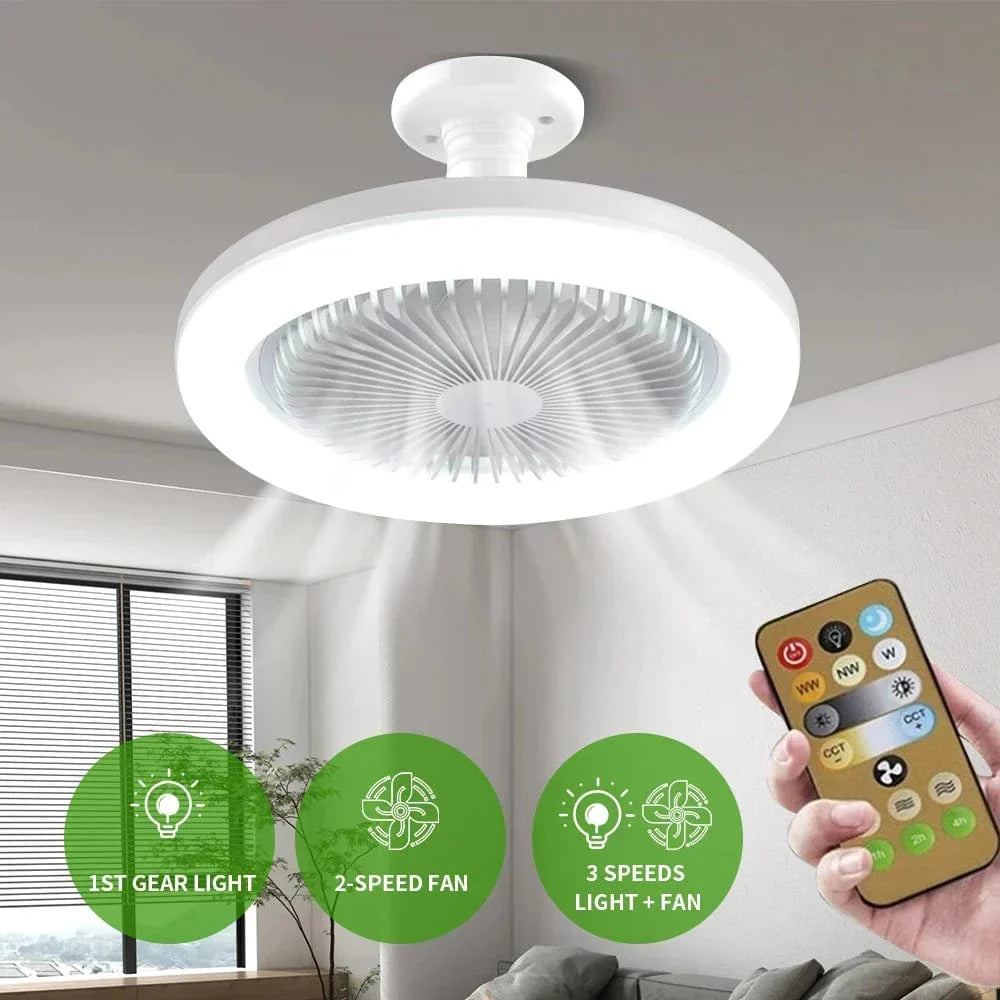 Ventilateur de plafond LED avec lampe E27 pour salon et chambre à coucher