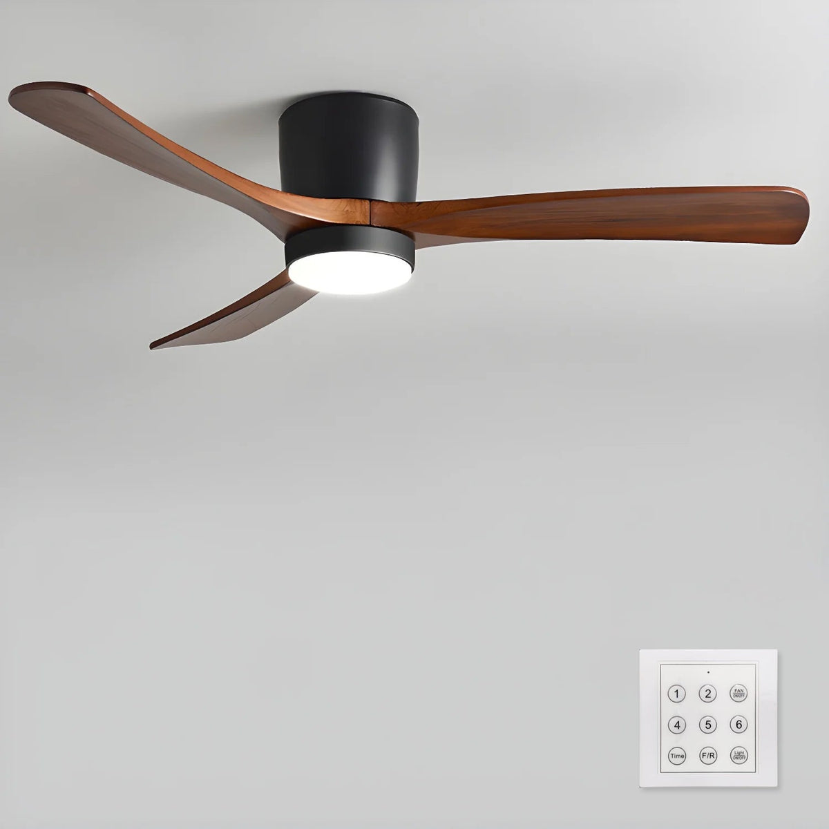 Ventilateur de plafond nordique en bois avec éclairage LED et télécommande