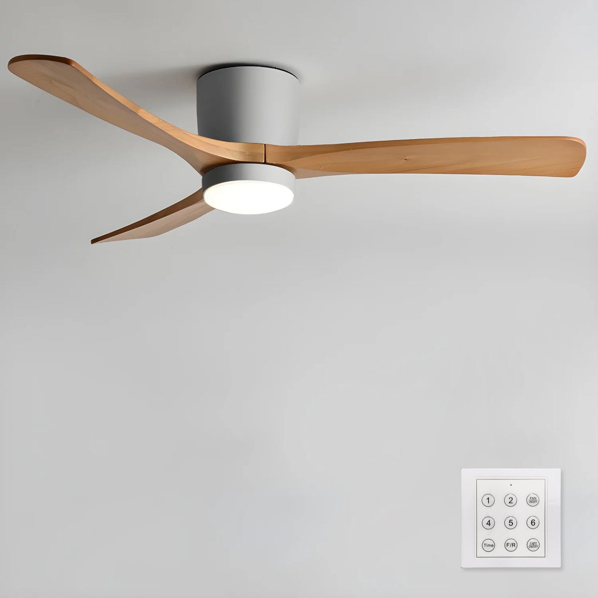 Ventilateur de plafond nordique en bois avec éclairage LED et télécommande