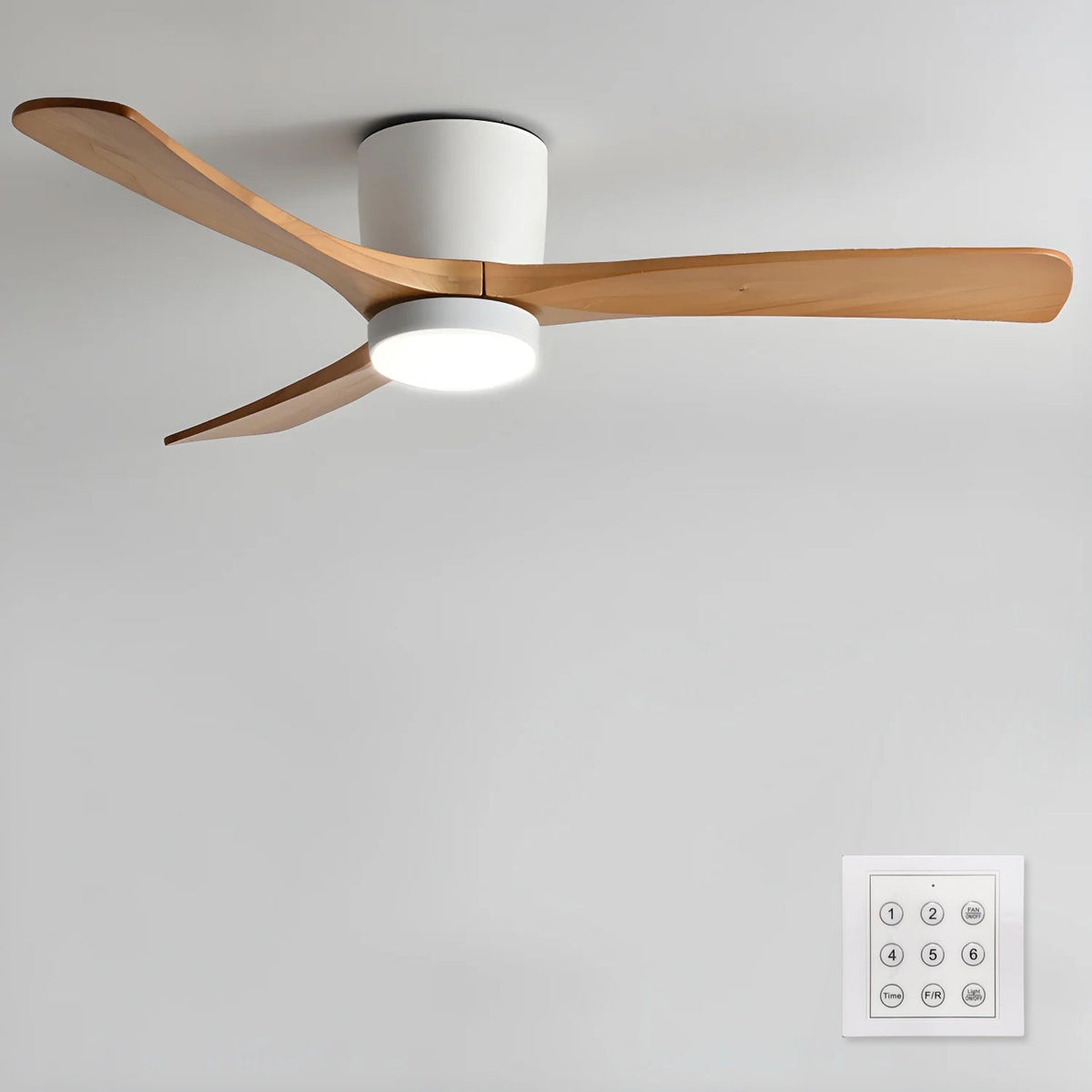 Ventilateur de plafond nordique en bois avec éclairage LED et télécommande