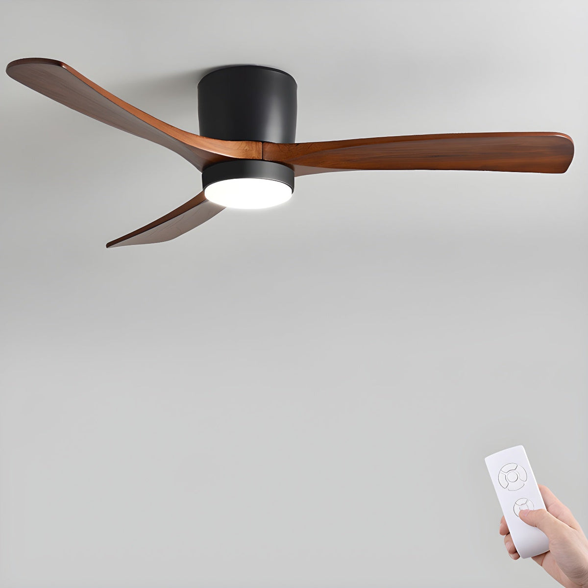 Ventilateur de plafond nordique en bois avec éclairage LED et télécommande
