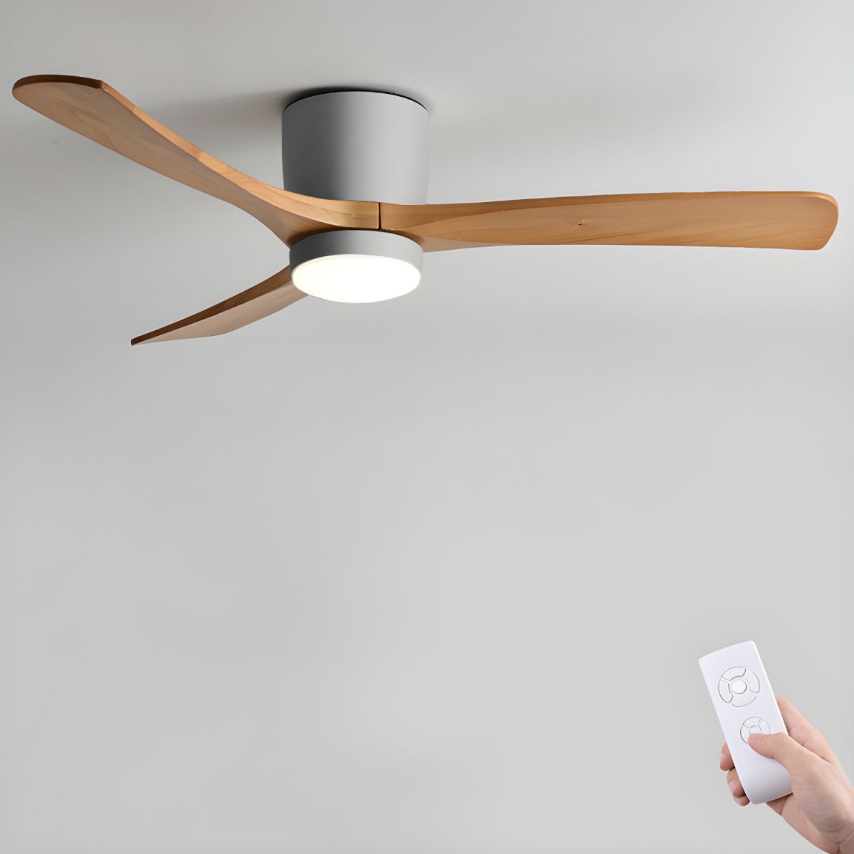 Ventilateur de plafond nordique en bois avec éclairage LED et télécommande
