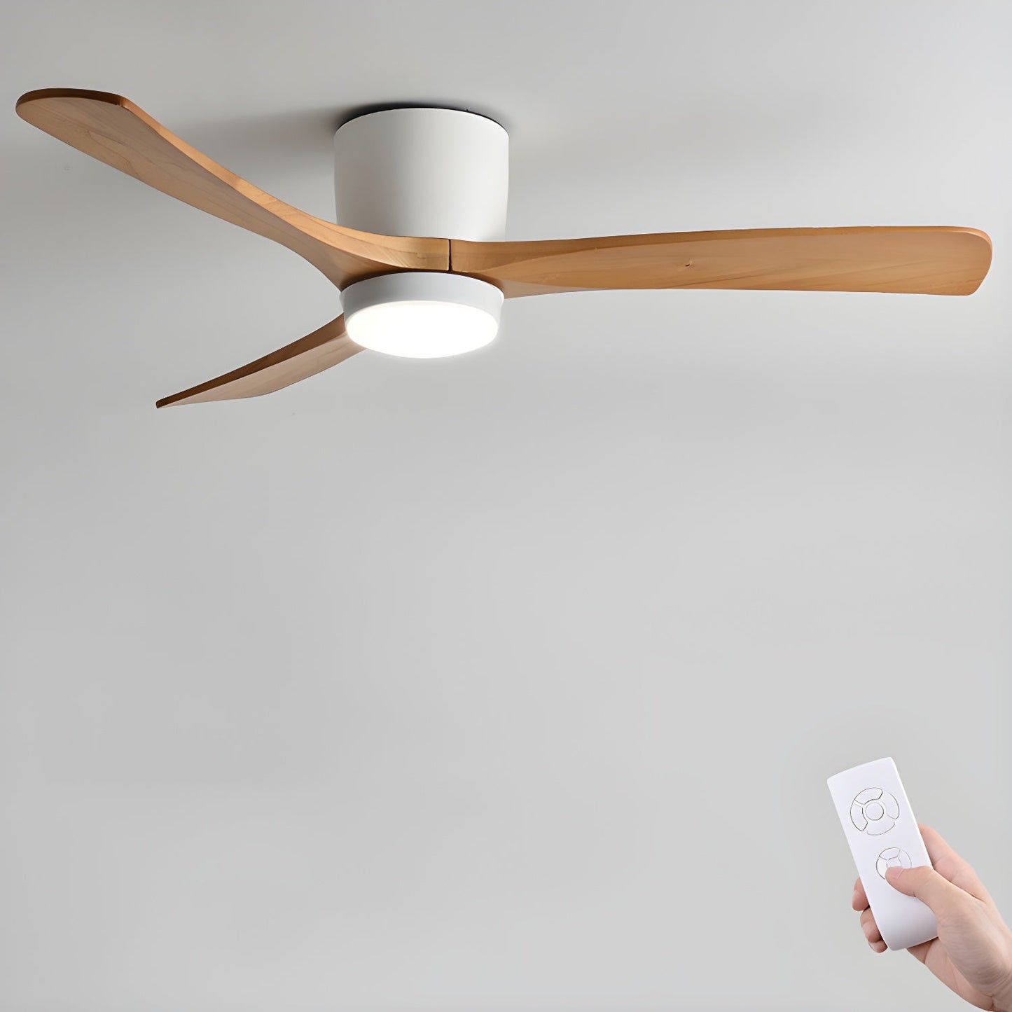 Ventilateur de plafond nordique en bois avec éclairage LED et télécommande