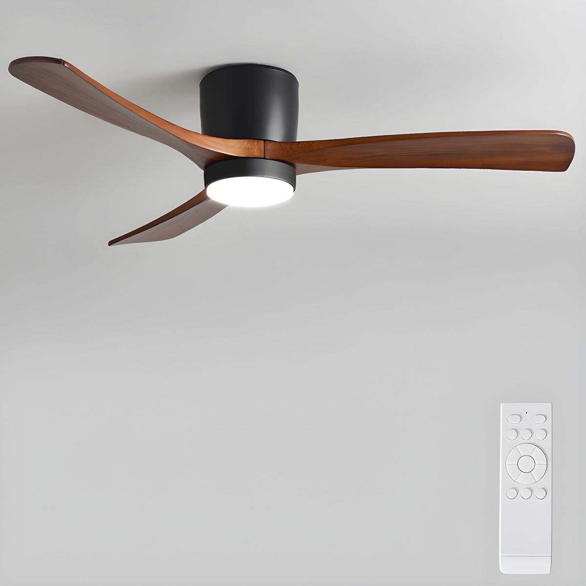Ventilateur de plafond nordique en bois avec éclairage LED et télécommande