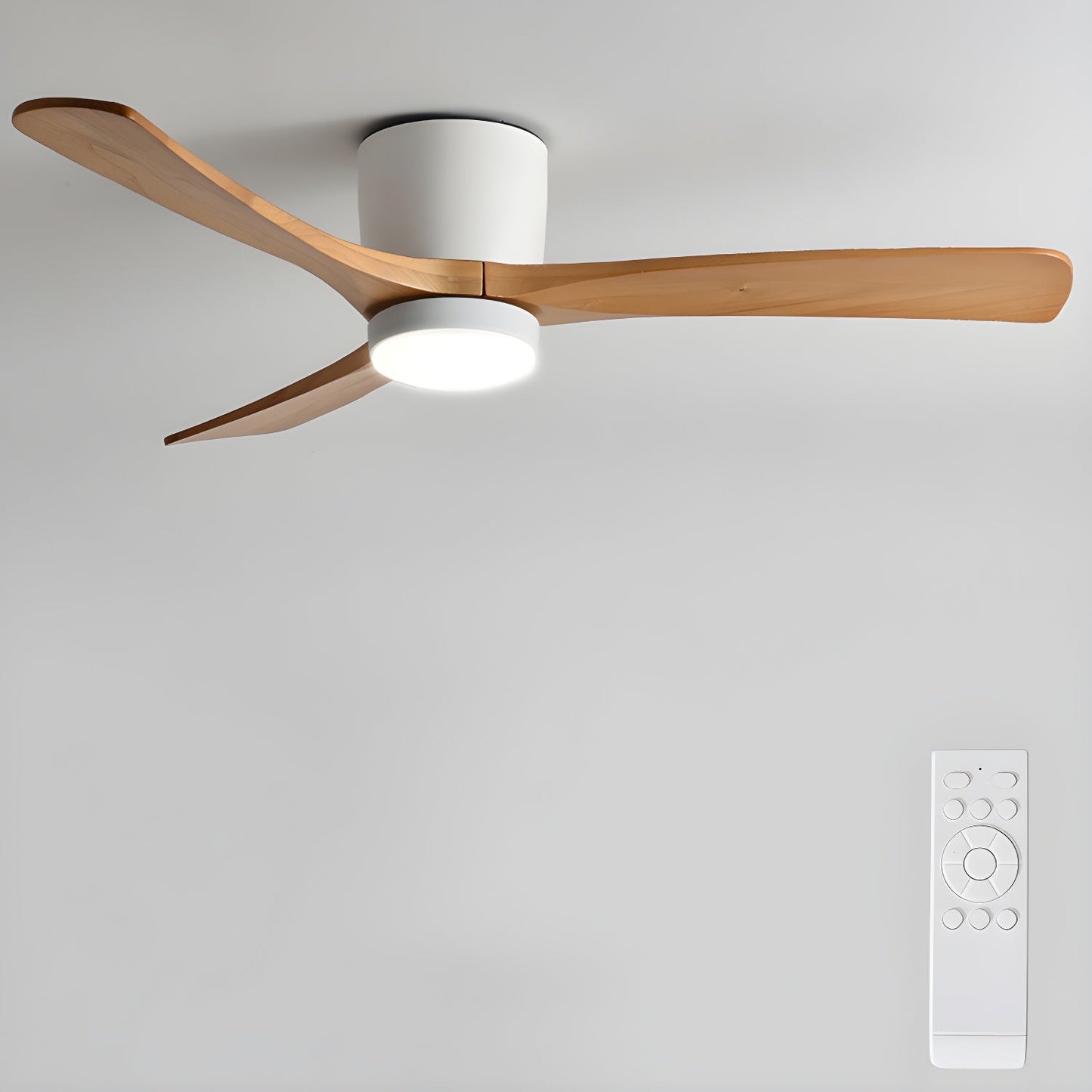 Ventilateur de plafond nordique en bois avec éclairage LED et télécommande