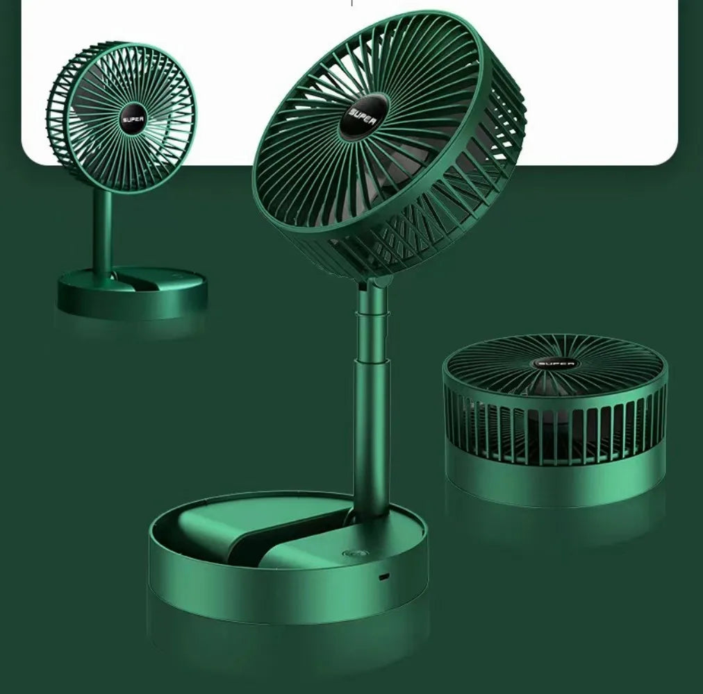 Ventilateur sur pied portable 6 pouces | Pliable, télescopique et USB | Batterie rechargeable | 3 vitesses, ultra silencieux, hauteur réglable