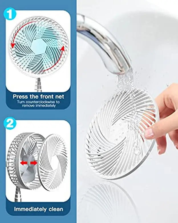 Ventilateur sur pied portable 6 pouces | Pliable, télescopique et USB | Batterie rechargeable | 3 vitesses, ultra silencieux, hauteur réglable