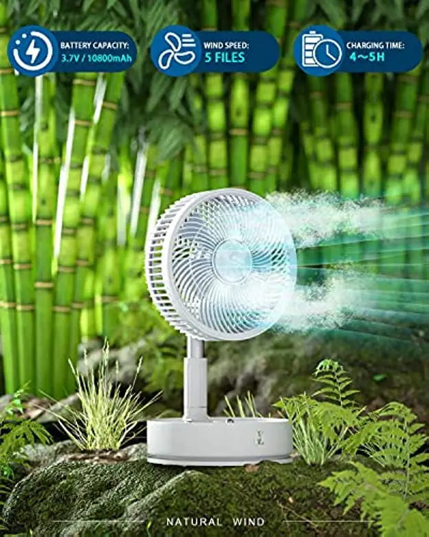 Ventilateur sur pied portable 6 pouces | Pliable, télescopique et USB | Batterie rechargeable | 3 vitesses, ultra silencieux, hauteur réglable