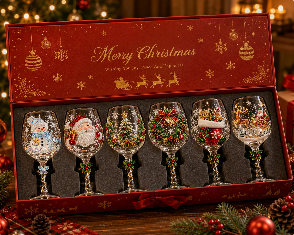 Verres à vin de Noël en 3D
