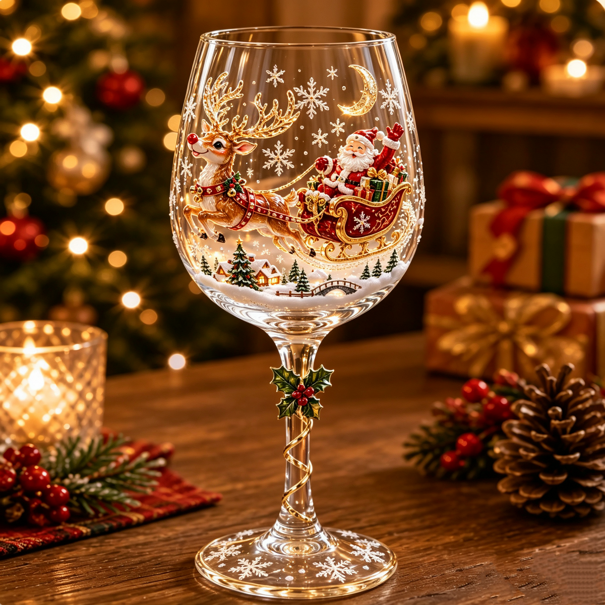 Verres à vin de Noël en 3D
