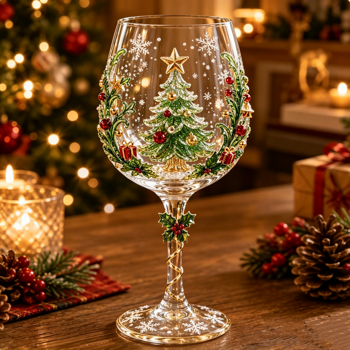 Verres à vin de Noël en 3D
