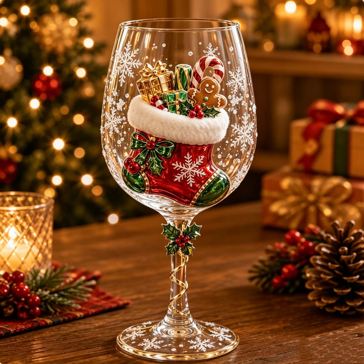 Verres à vin de Noël en 3D