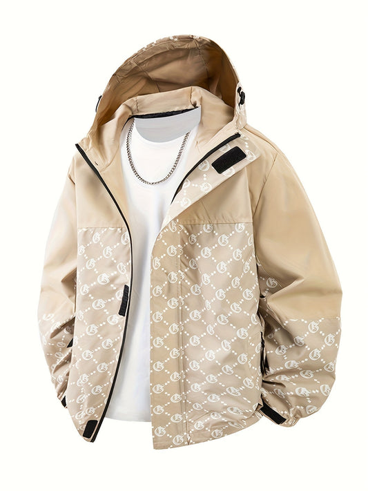 Veste à capuche pour homme coupe standard, coupe-vent zippé au style décontracté outdoor