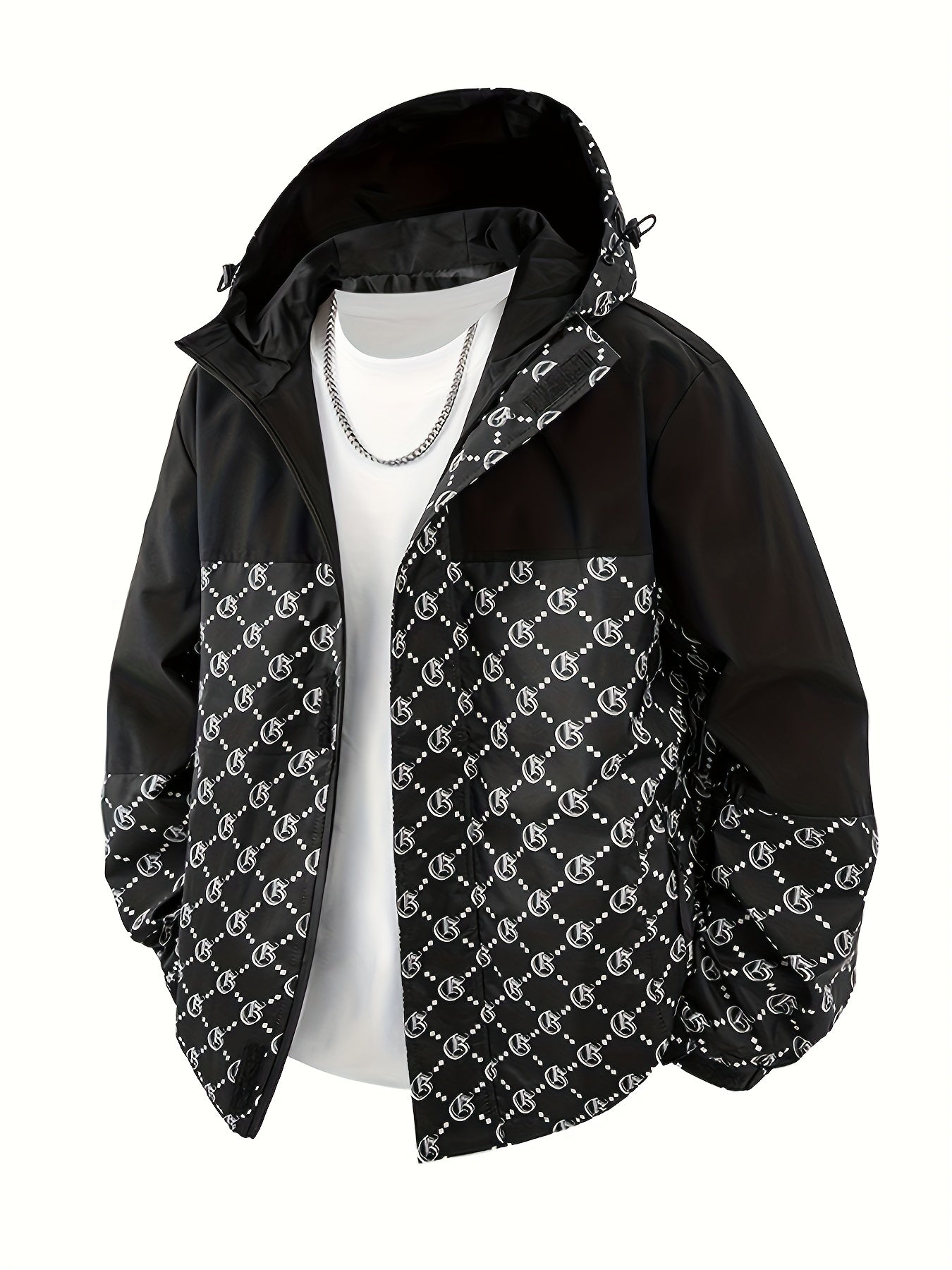 Veste à capuche pour homme coupe standard, coupe-vent zippé au style décontracté outdoor