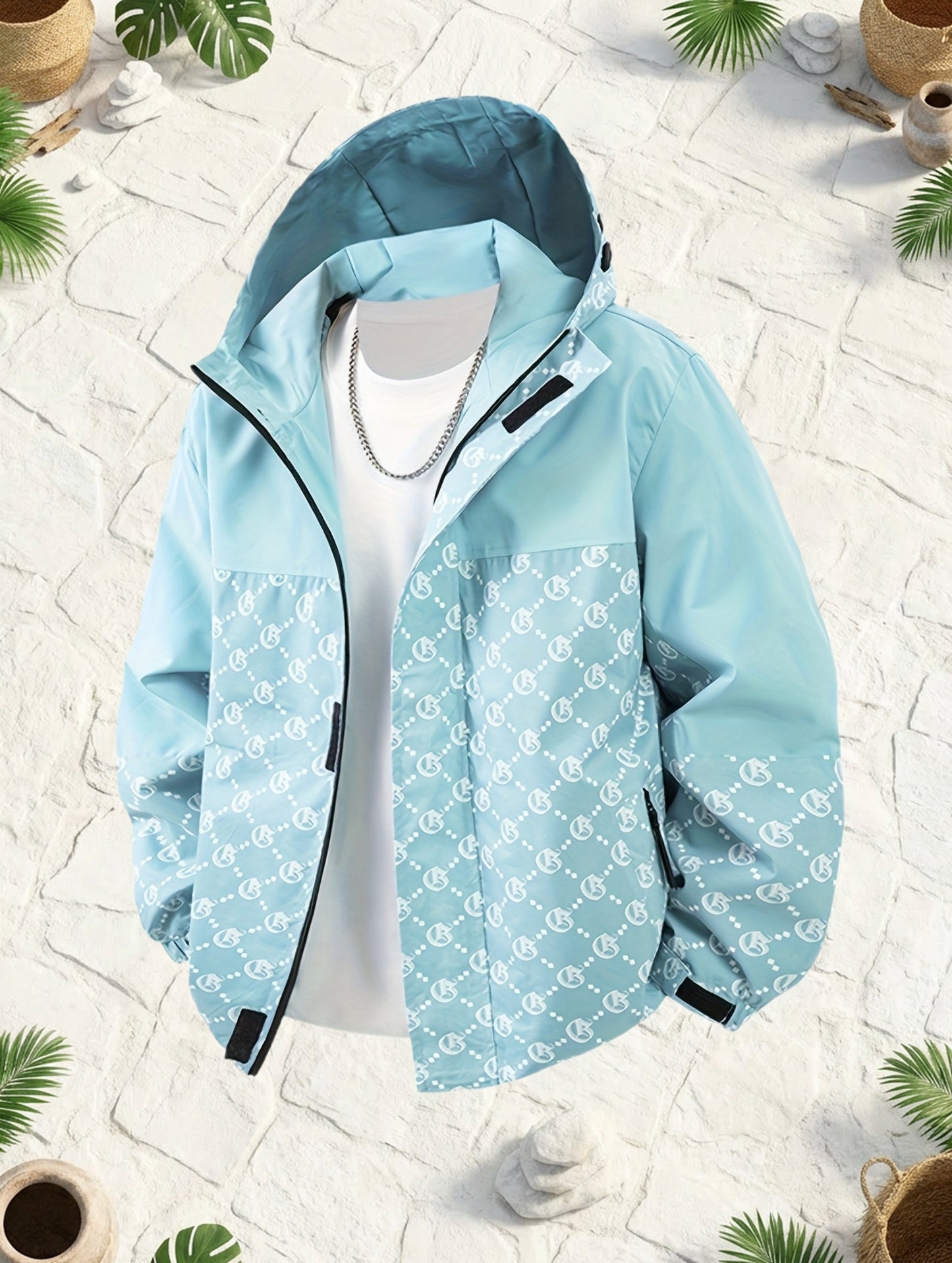 Veste à capuche pour homme coupe standard, coupe-vent zippé au style décontracté outdoor