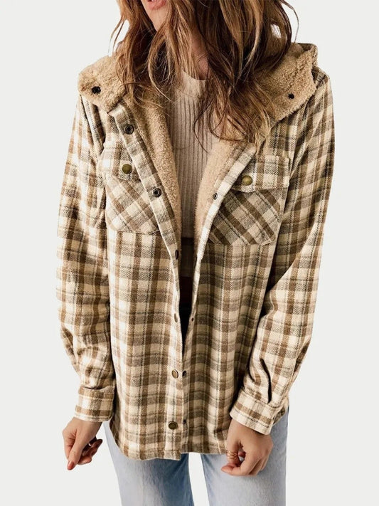 Veste à carreaux à capuche pour femme