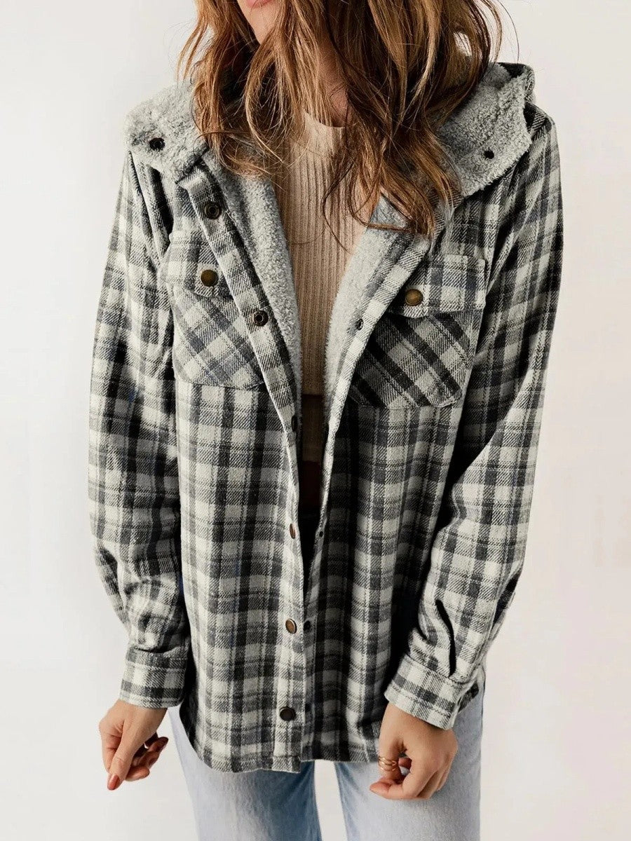Veste à carreaux à capuche pour femme