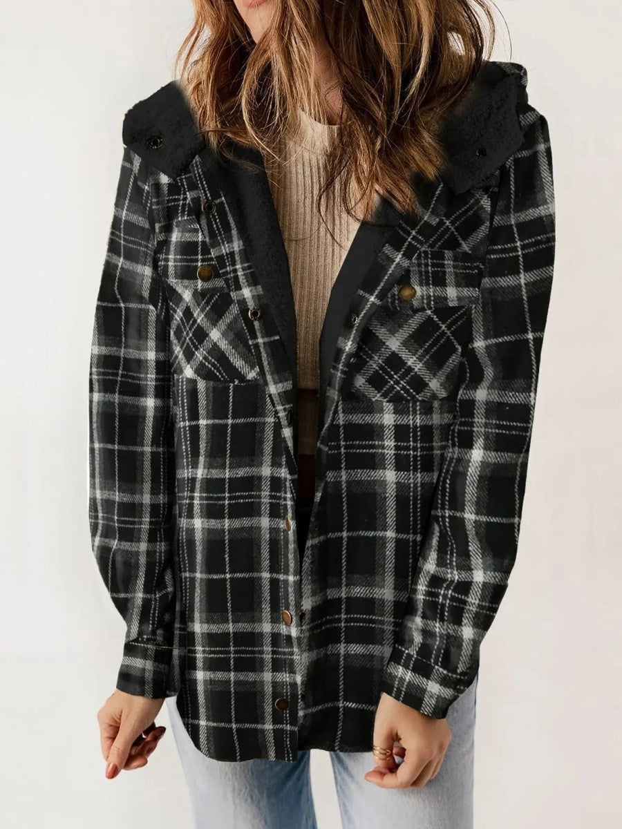 Veste à carreaux à capuche pour femme