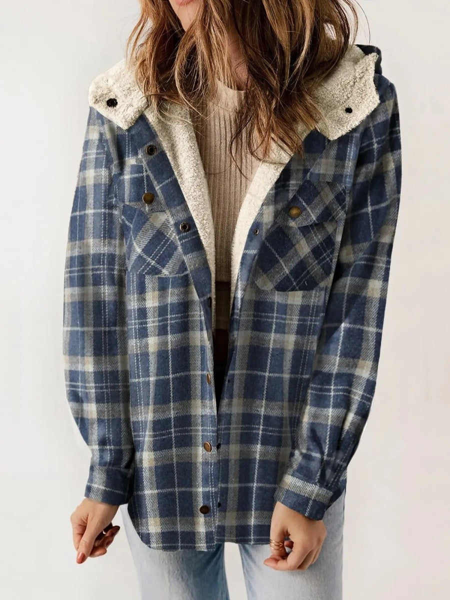 Veste à carreaux à capuche pour femme