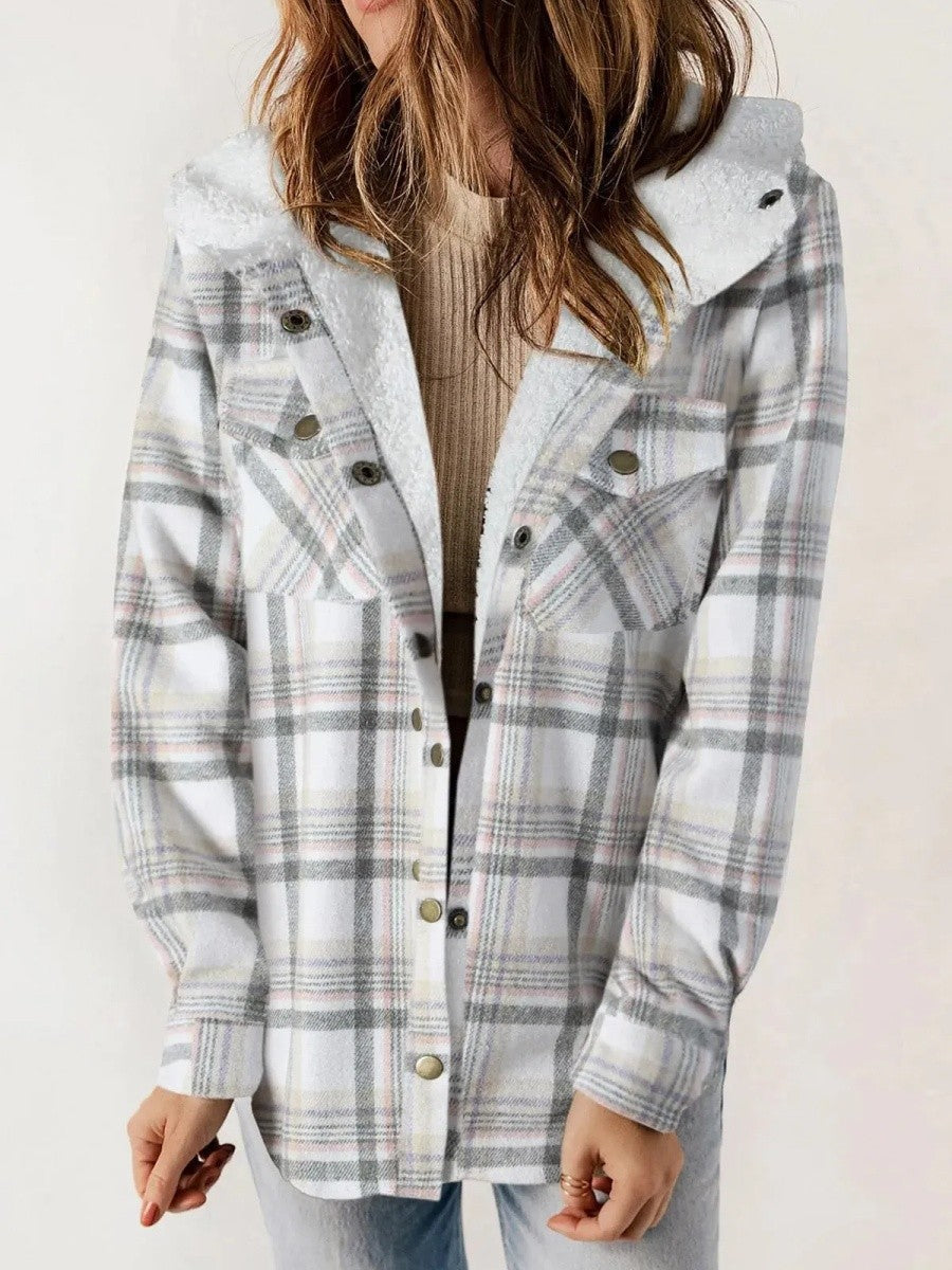 Veste à carreaux à capuche pour femme