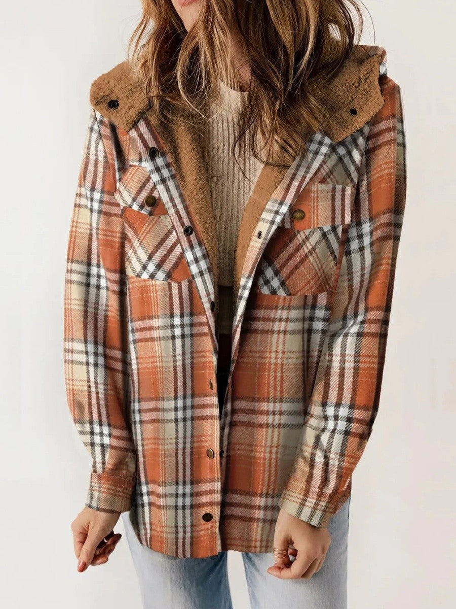 Veste à carreaux à capuche pour femme