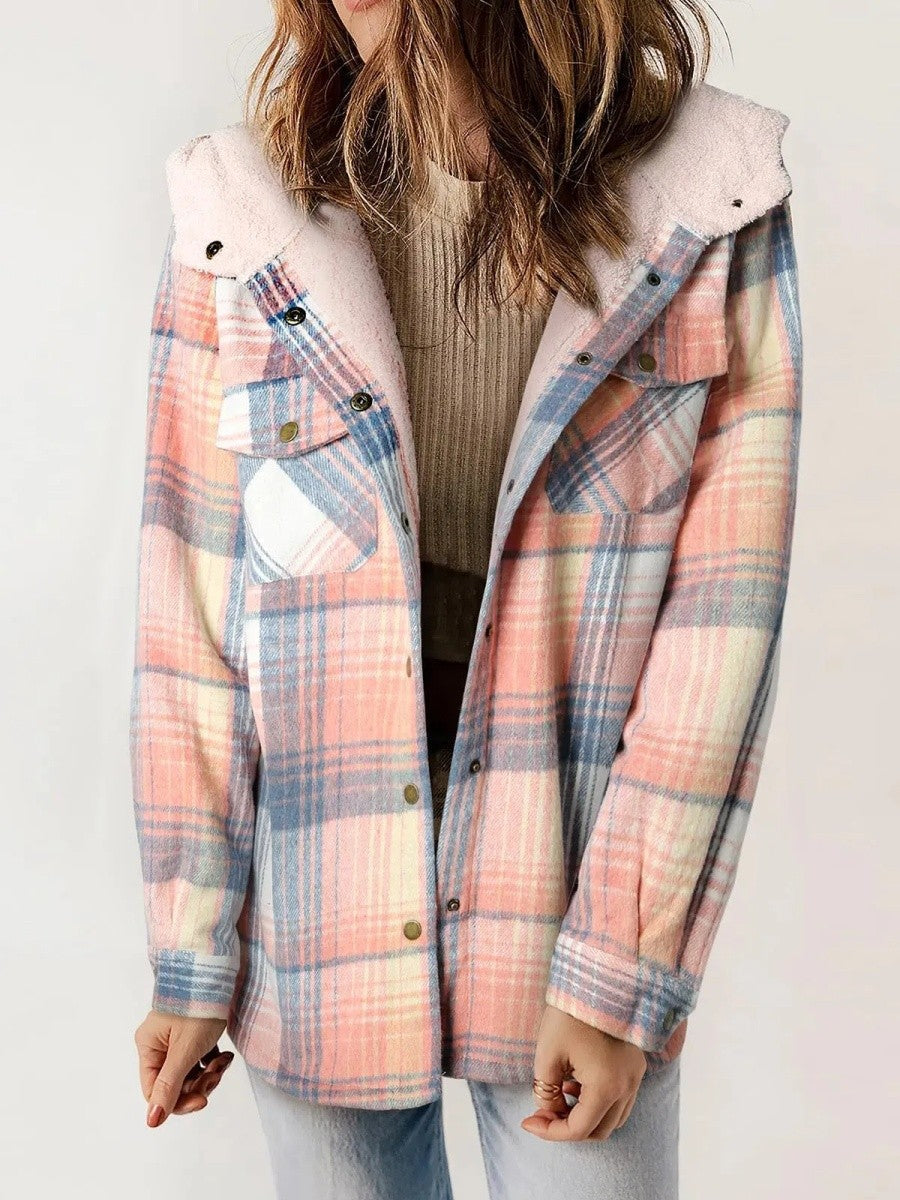 Veste à carreaux à capuche pour femme