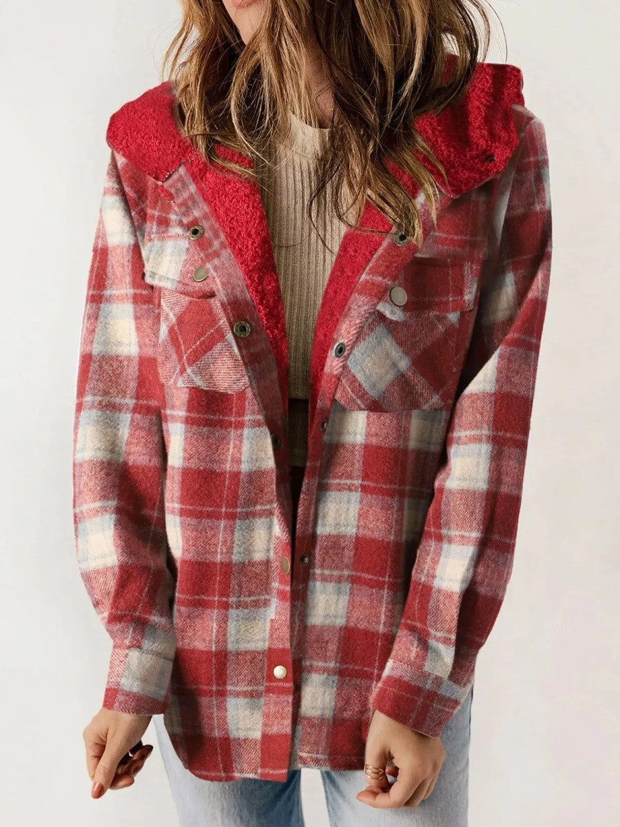 Veste à carreaux à capuche pour femme