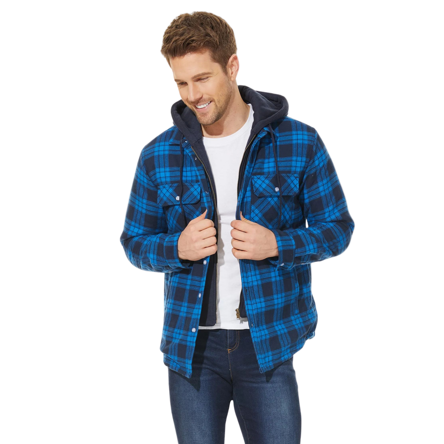 Veste à carreaux avec capuche pour homme