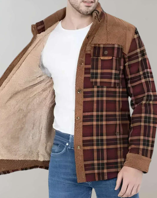 Veste à carreaux doublée chaude pour homme hiver