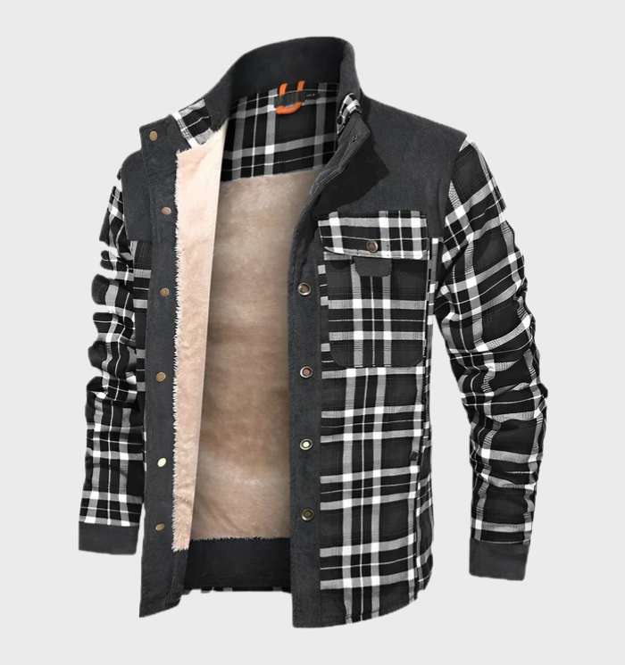 Veste à carreaux doublée chaude pour homme hiver