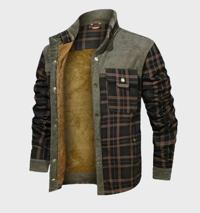 Veste à carreaux doublée chaude pour homme hiver