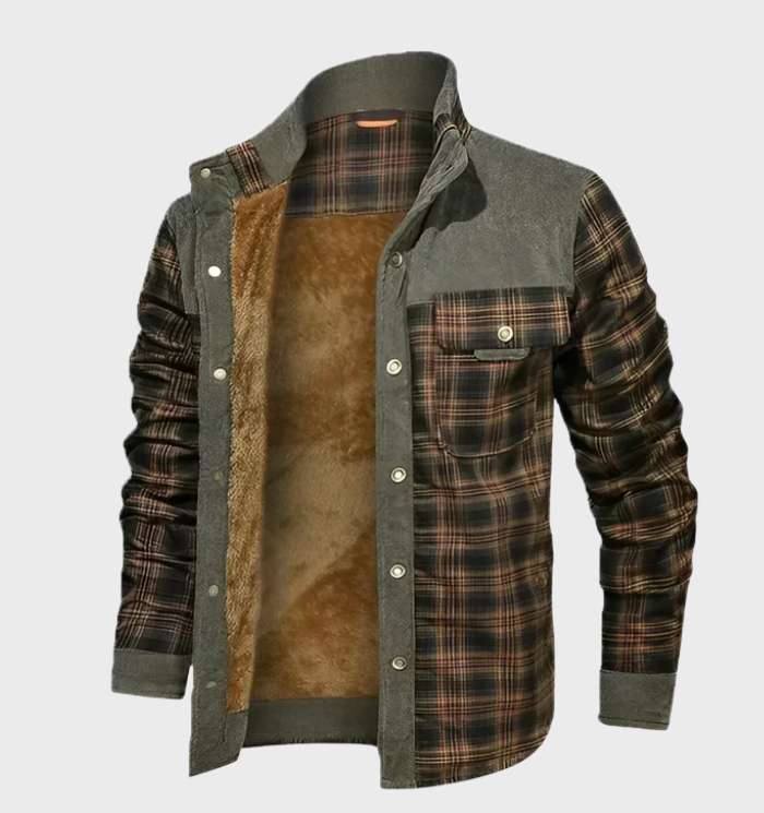 Veste à carreaux doublée chaude pour homme hiver