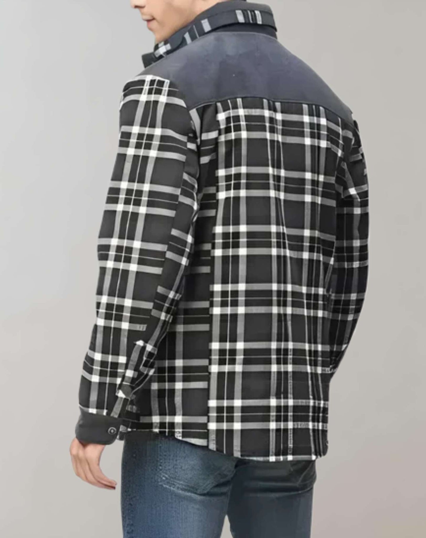 Veste à carreaux doublée chaude pour homme hiver