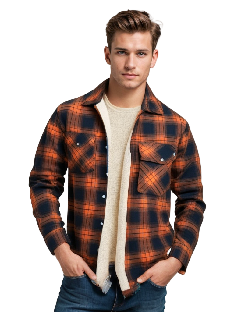Veste à carreaux pour homme avec doublure polaire et boutons