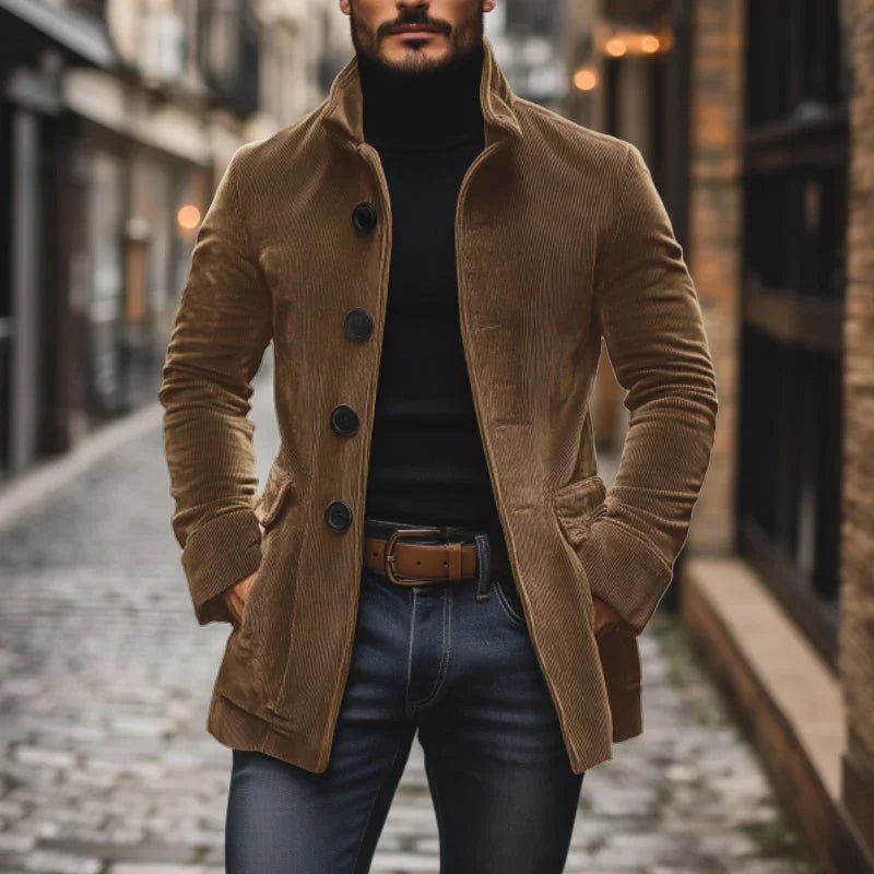 Veste ajustée pour homme à col montant et texture côtelée