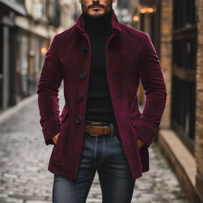 Veste ajustée pour homme à col montant et texture côtelée