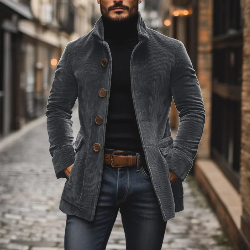 Veste ajustée pour homme à col montant et texture côtelée